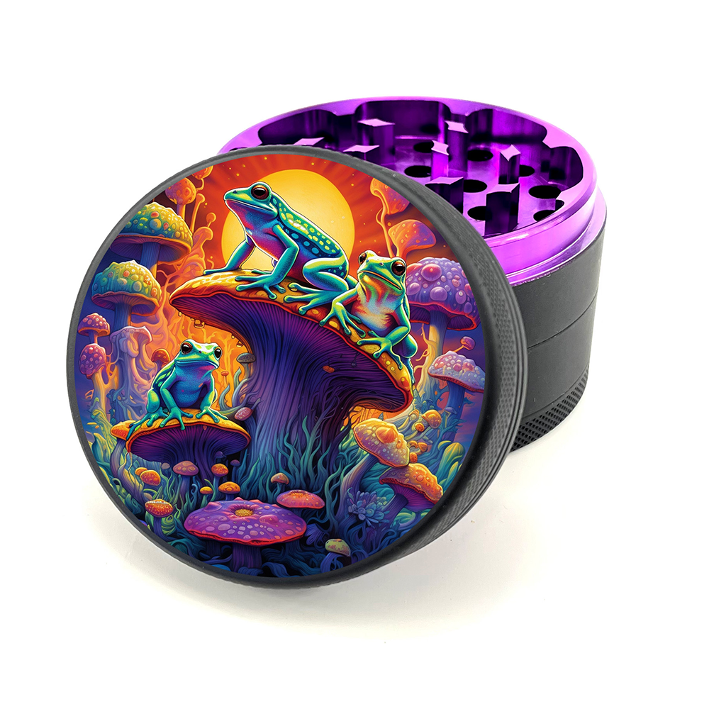 Green Star | 2.5" (63mm) Herb Grinder - Psychedelic Frogs on Mushrooms Design_1