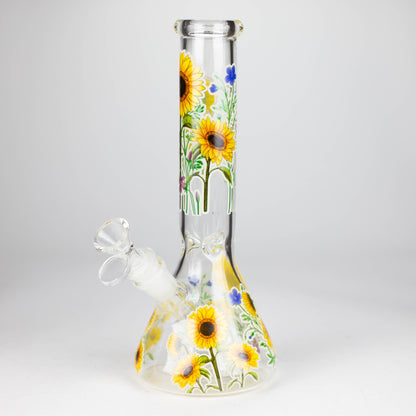 10" Glow in the dark Glass Bong With Flower Design_3