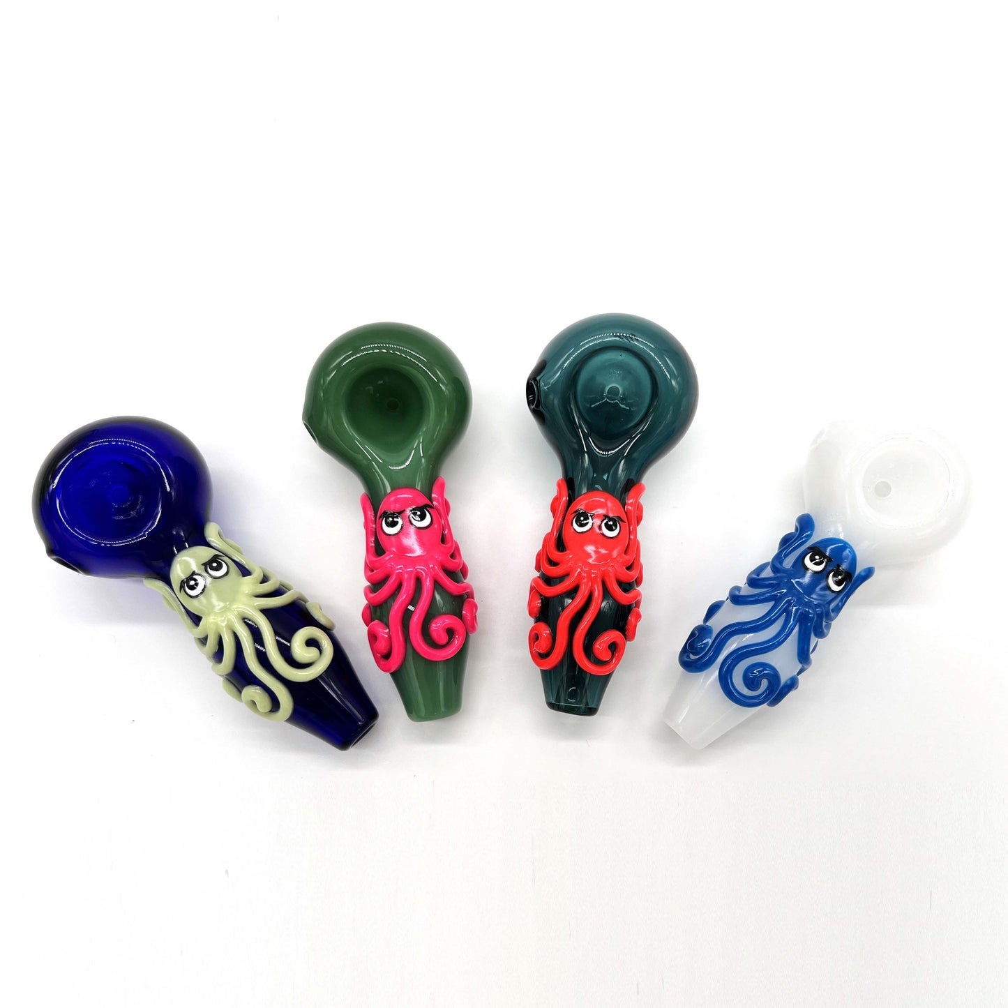 Octopus Glow In The Dark Glass Smoking Spoon Hand Pipe_0