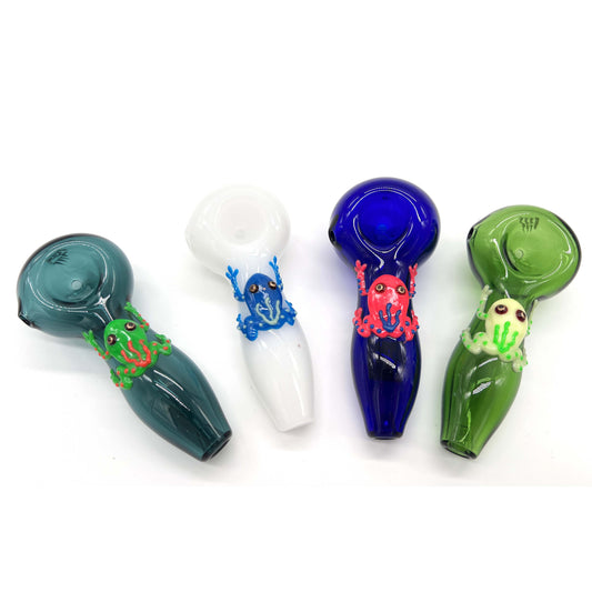 Frog Glow In The Dark Glass Smoking Spoon Hand Pipe_0