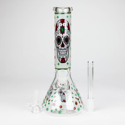 10" Glass Bong With Sugar Skull  Design_6