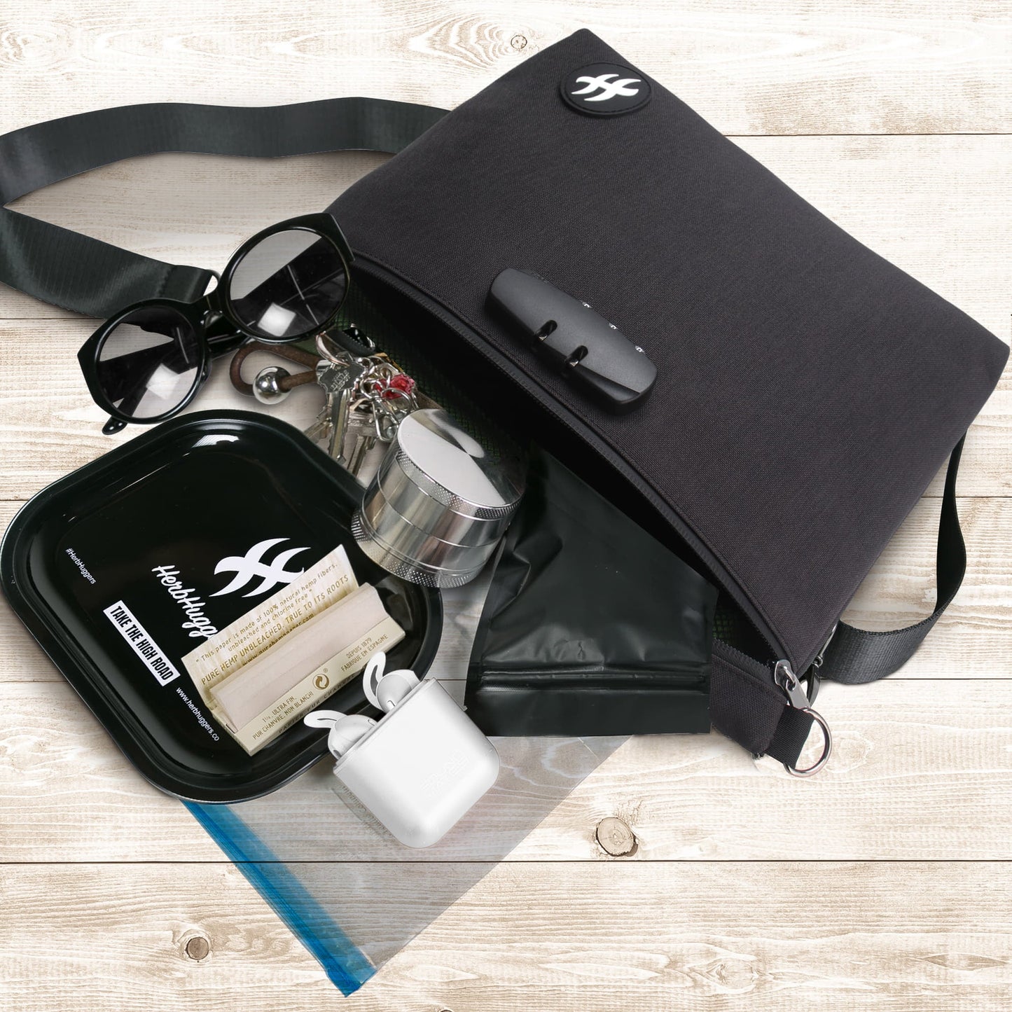 Herbhuggers | Smell Proof Bag with Combination Lock + Metal Rolling Tray_9