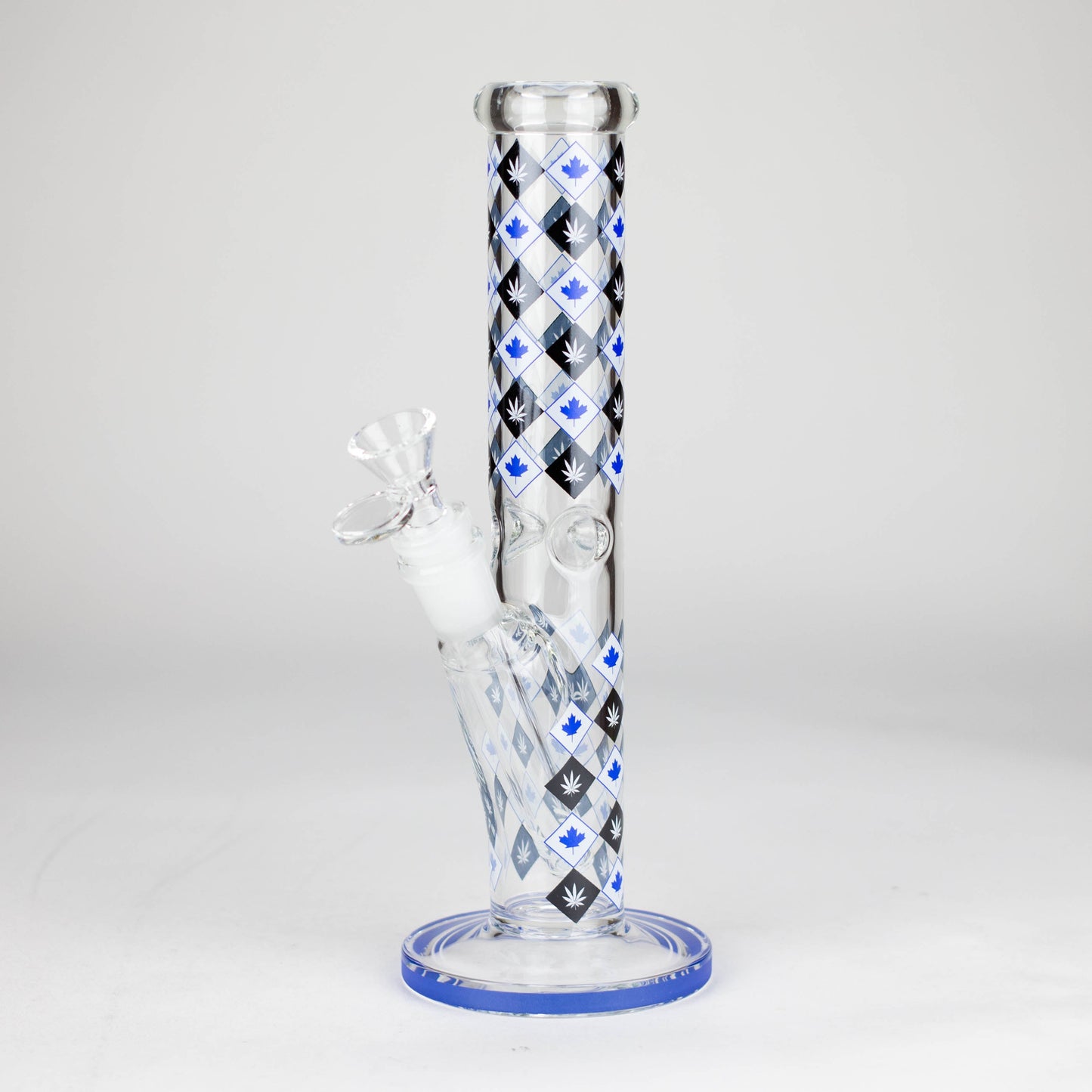 10" Color accented Staight Tube Glass Bong With Maple Leaf Design_4