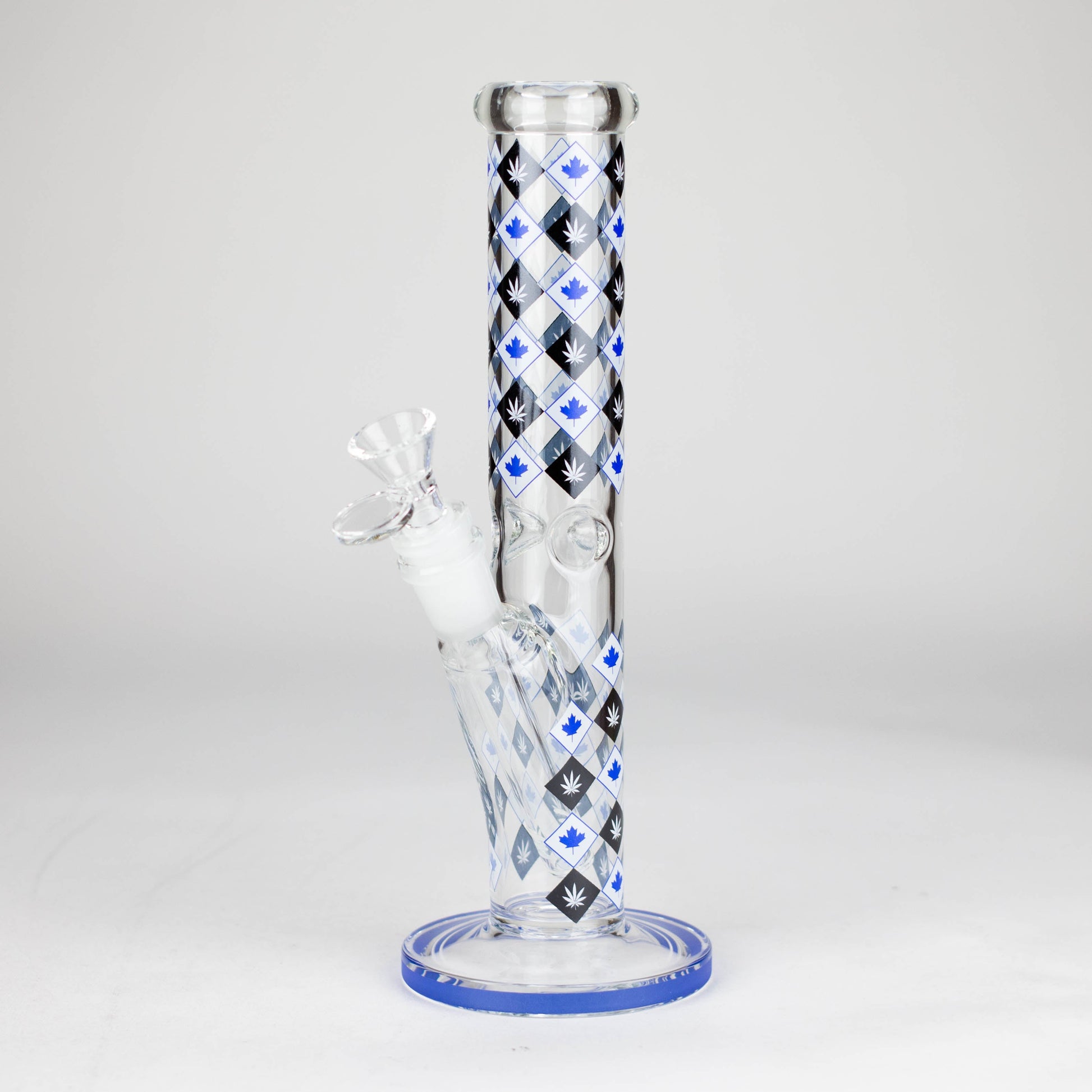 10" Color accented Staight Tube Glass Bong With Maple Leaf Design_4