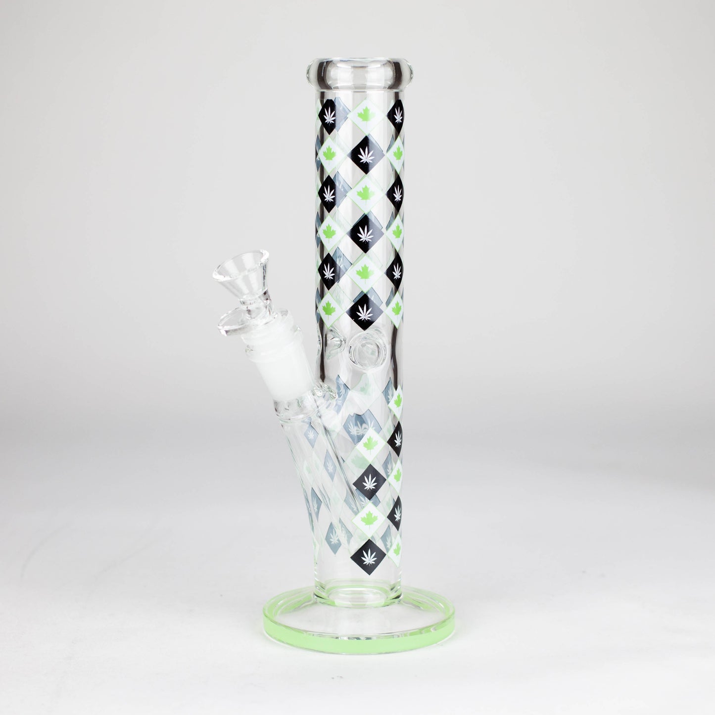 10" Color accented Staight Tube Glass Bong With Maple Leaf Design_5