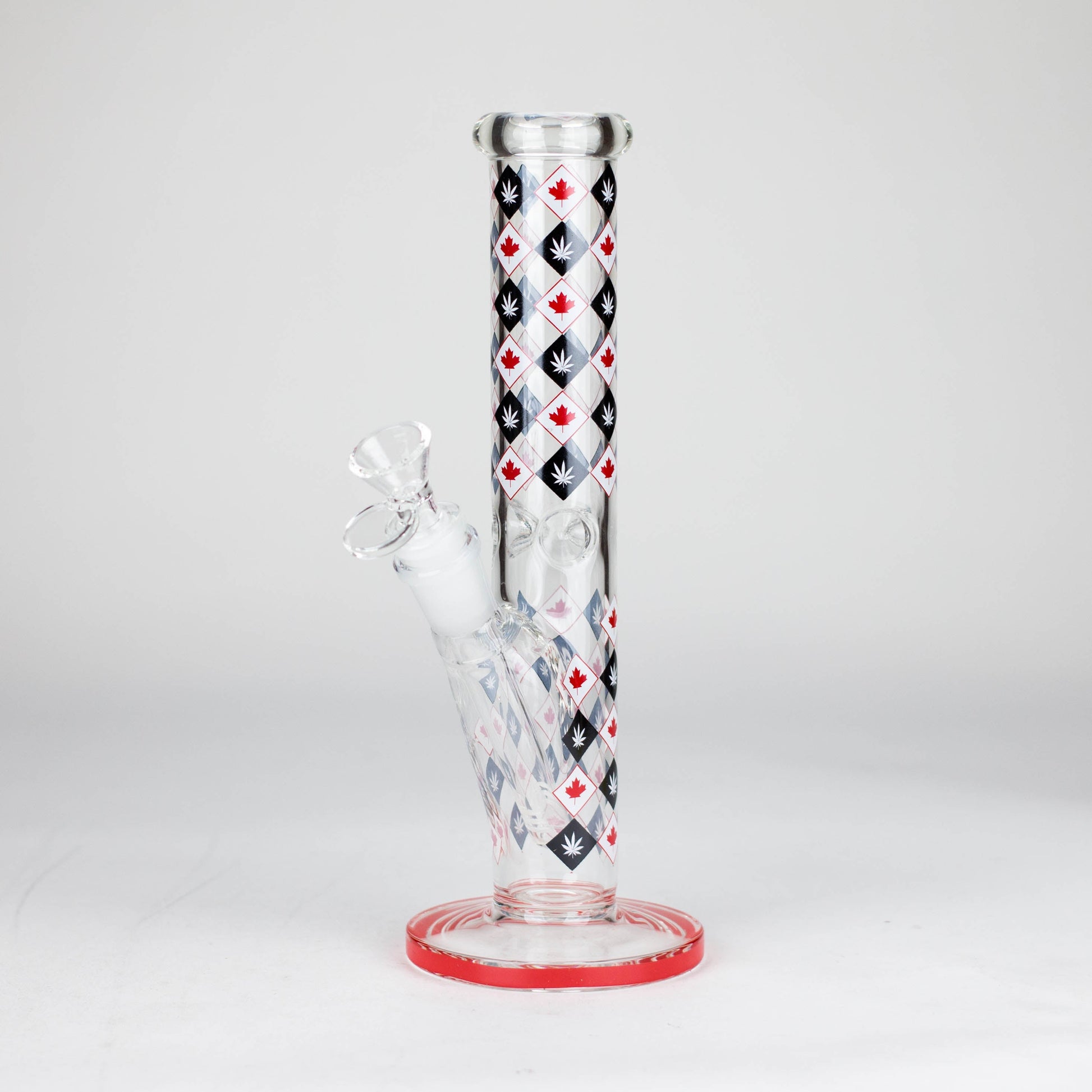 10" Color accented Staight Tube Glass Bong With Maple Leaf Design_7