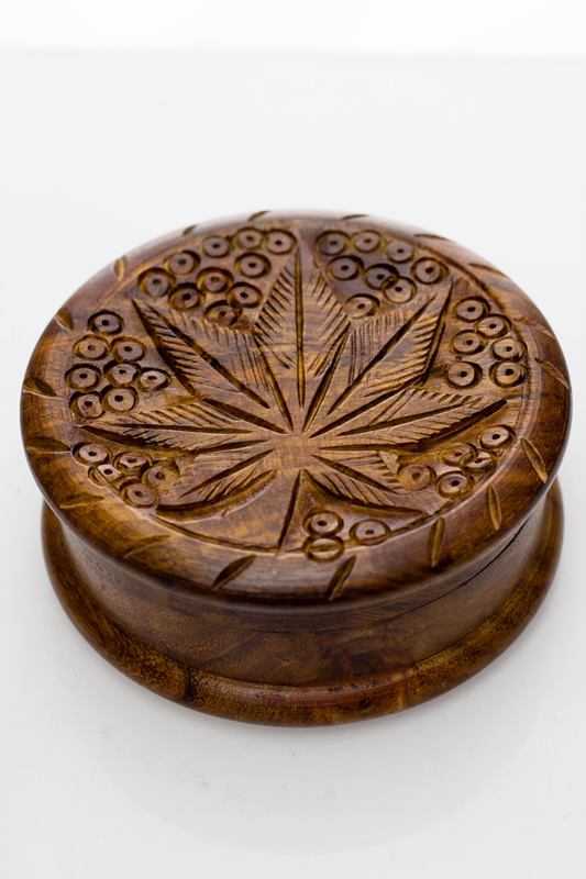 Leaf carved  2 parts wooden grinder_3