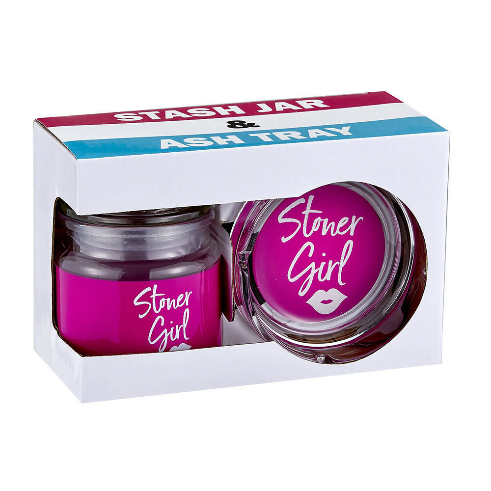 ASHTRAY AND STASH JAR SET - PINK STONER GIRL DESIGN_4