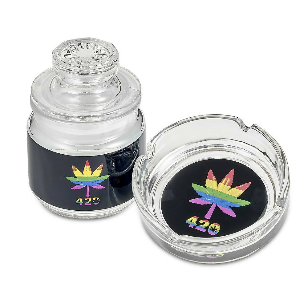 ASHTRAY AND STASH JAR SET - RAINBOW LEAF DESIGN_0